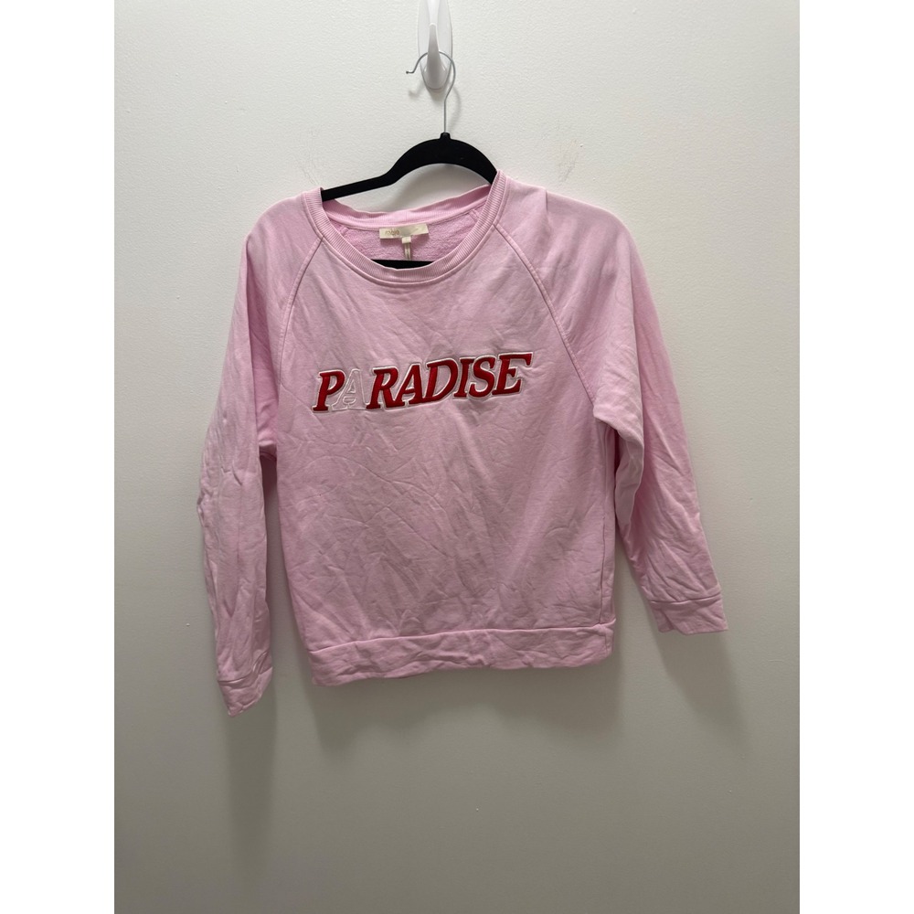 Maje Pink Paradise Embroidered Raglan Crew Neck Sweatshirt Size 1 S